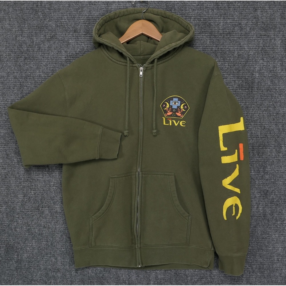 Live Jubilee Tour 2024 Zip Up Hoodie Mens M Olive Green Graphic Rock Band